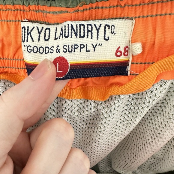Tokyo Laundry Swim Trunks Men’s Green‎ Orange Lined Pockets Size Large 7” Inseam - Picture 9 of 11